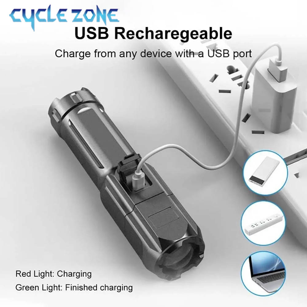 Portable LED Flashlight USB Re - Outdoor Adventure Zone 评论和价格